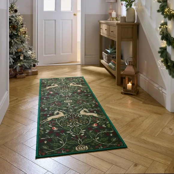 Washable Runner with Deer Pattern - Green