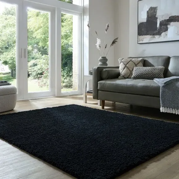 Washable Shaggy Rug - Black, Polyester image