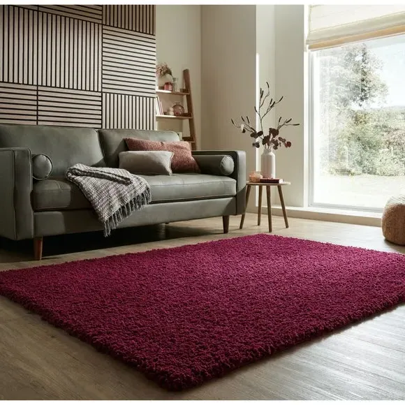 Washable Shaggy Rug - Claret, Polyester