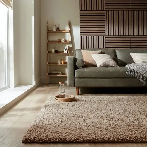 Washable Shaggy Rug - Dark Natural, Polyester