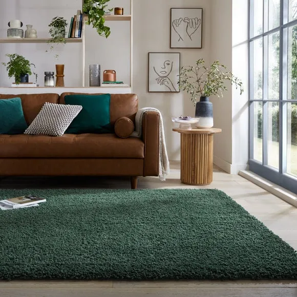 Washable Shaggy Rug - Green, Polyester