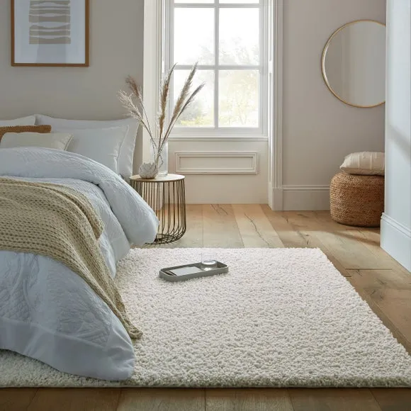 Washable Shaggy Rug - Ivory, Polyester