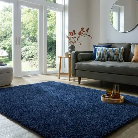 Washable Shaggy Rug - Navy