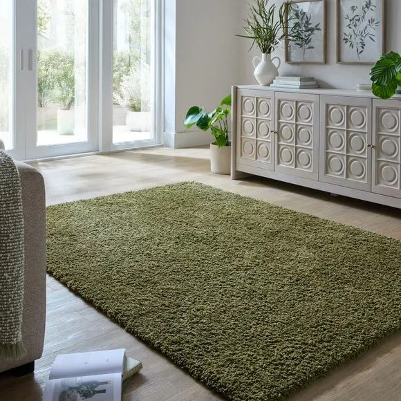 Washable Shaggy Rug - Olive
