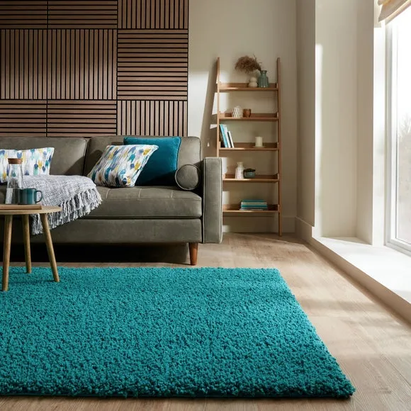 Washable Shaggy Rug - Teal, Polyester