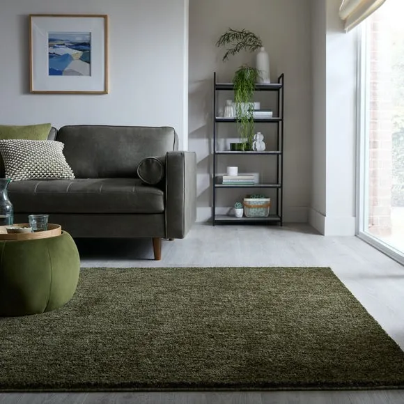 Washable Shaggy Rug with Anti-Slip - Olive