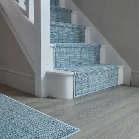 Washable Stair Runner with Anti-Slip - Blue, Boucle