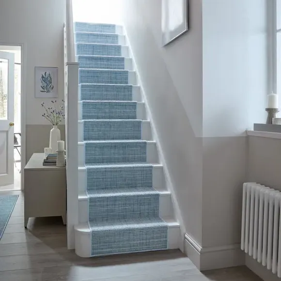 Washable Stair Runner with Anti-Slip - Blue, Boucle image