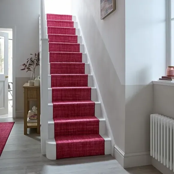 Washable Stair Runner with Anti-Slip - Burgundy, Boucle
