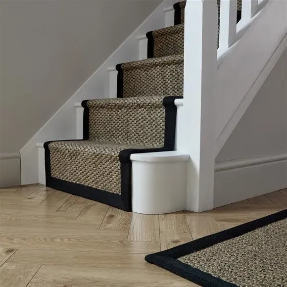 Washable Stair Runner with Border - Black