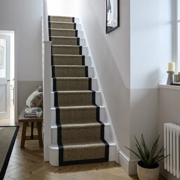 Washable Stair Runner with Border - Black