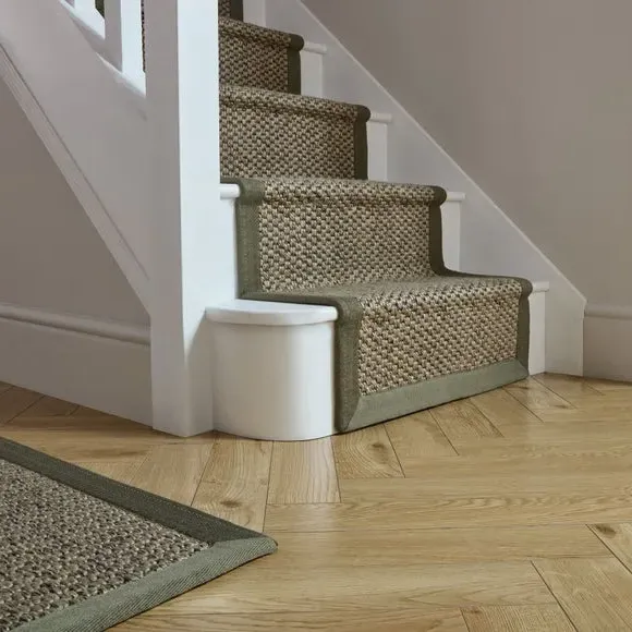 Washable Stair Runner with Border - Green