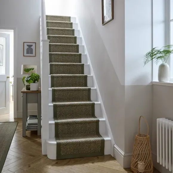 Washable Stair Runner with Border - Green image