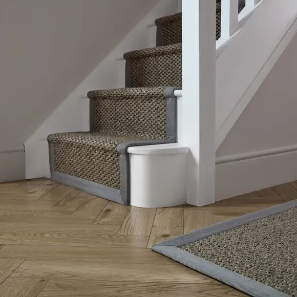 Washable Stair Runner with Border - Grey