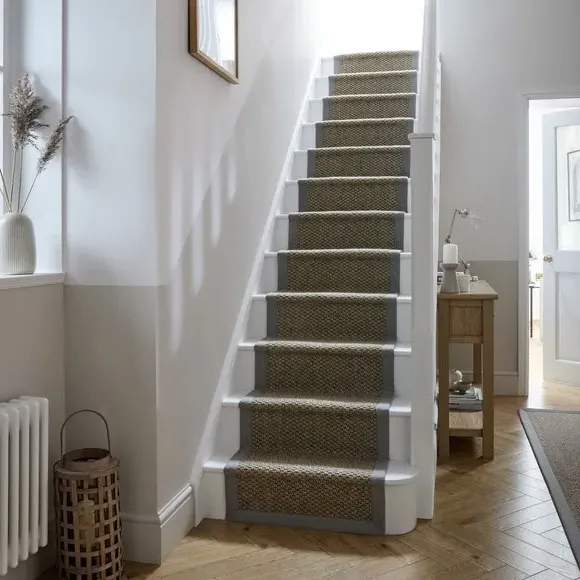 Washable Stair Runner with Border - Grey