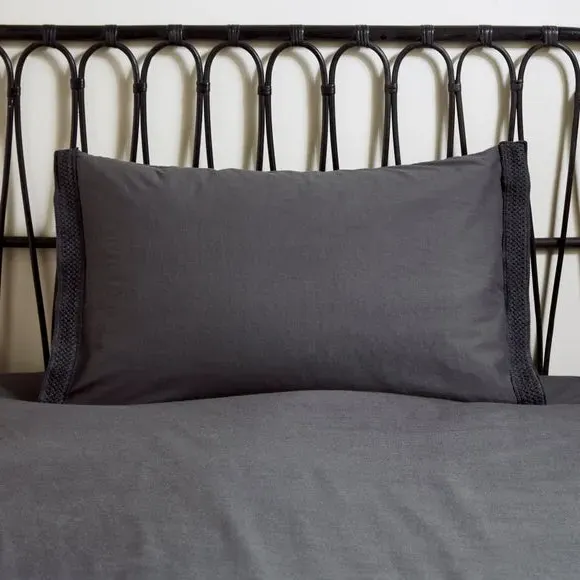 Washed Cotton Duvet Cover Set - Charcoal, Cotton