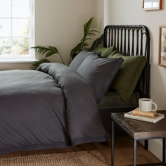 Washed Cotton Duvet Cover Set - Charcoal, Cotton