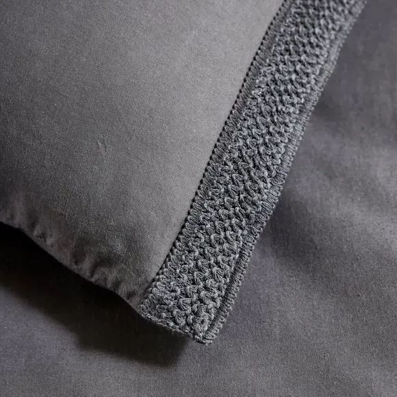 Washed Cotton Duvet Cover Set - Charcoal, Cotton