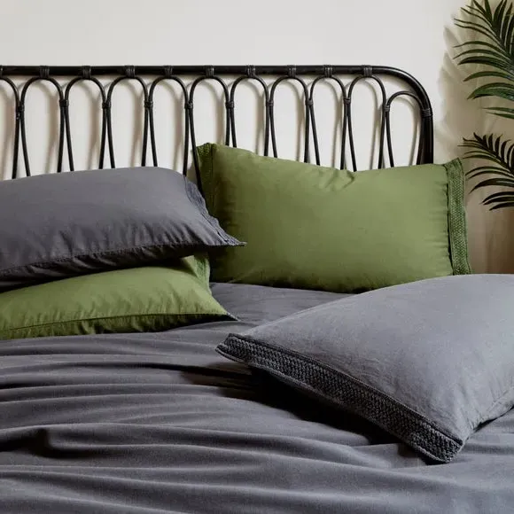 Washed Cotton Duvet Cover Set - Charcoal, Cotton