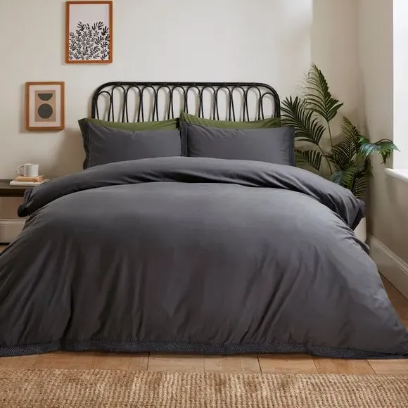 Washed Cotton Duvet Cover Set - Charcoal, Cotton image