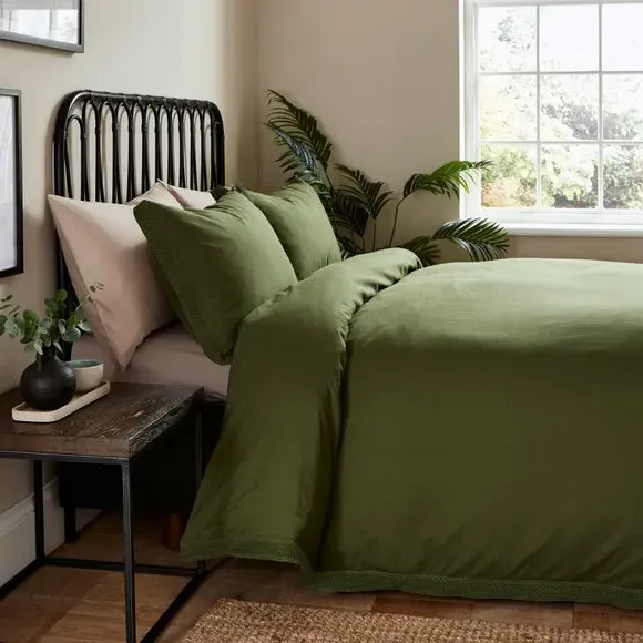 Washed Cotton Duvet Cover Set - Olive, Cotton