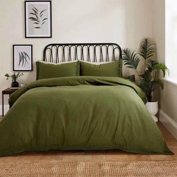 Washed Cotton Duvet Cover Set - Olive, Cotton
