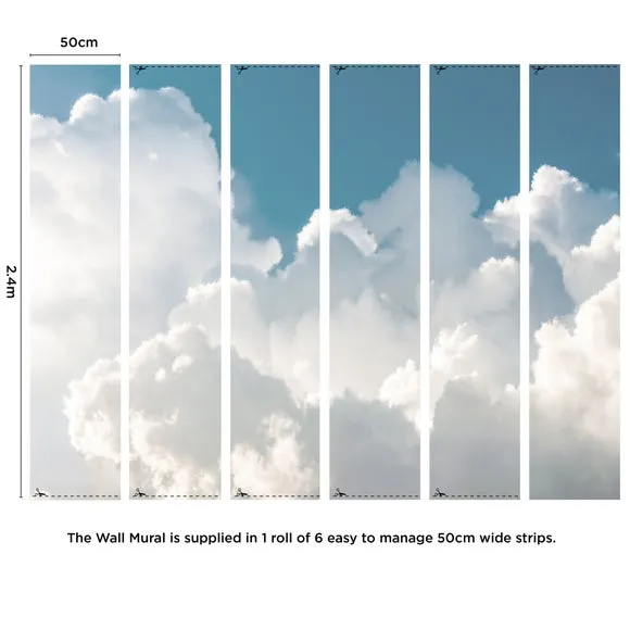Watercolour Clouds Wall Mural - White