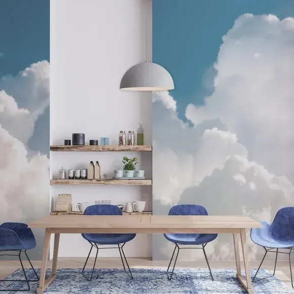Watercolour Clouds Wall Mural - White image