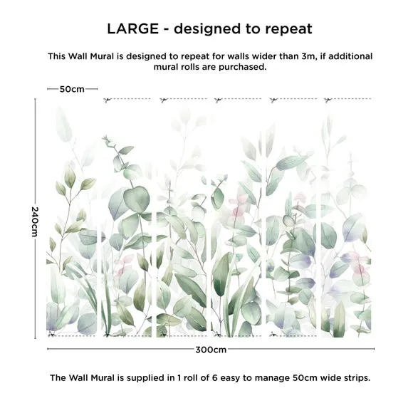 Watercolour Leaves Wall Mural - Green