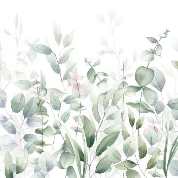 Watercolour Leaves Wall Mural - Green