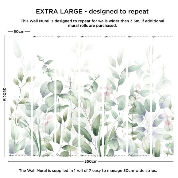 Watercolour Leaves Wall Mural - Green