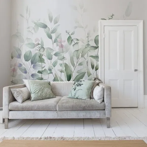 Watercolour Leaves Wall Mural - Green
