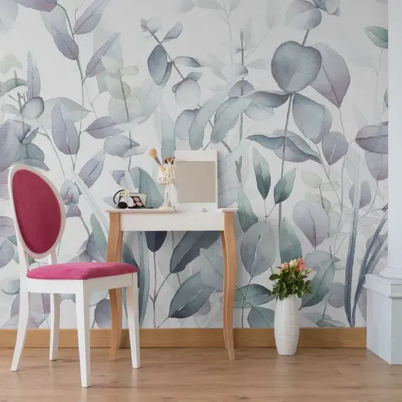 Watercolour Leaves Wall Mural - Lilac