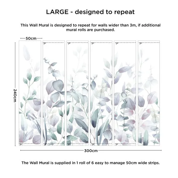 Watercolour Leaves Wall Mural - Lilac