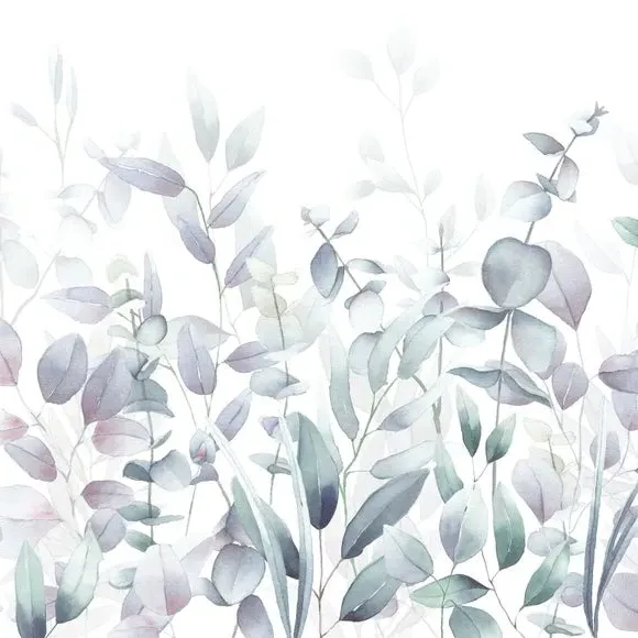 Watercolour Leaves Wall Mural - Lilac