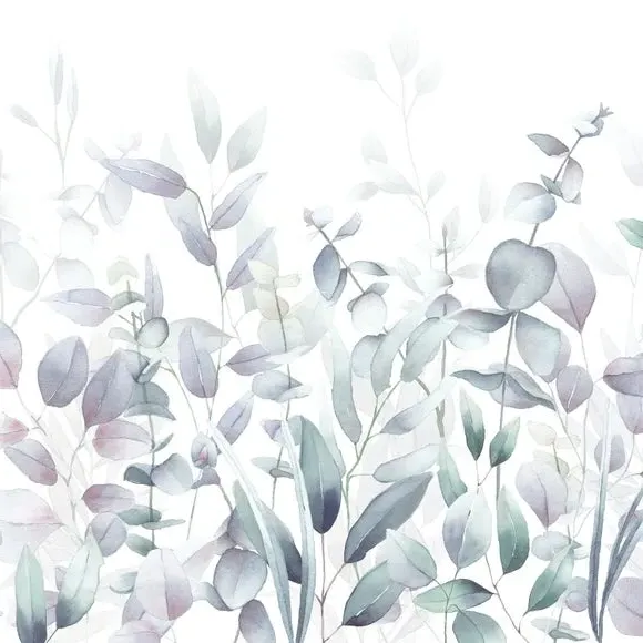 Watercolour Leaves Wall Mural - Lilac