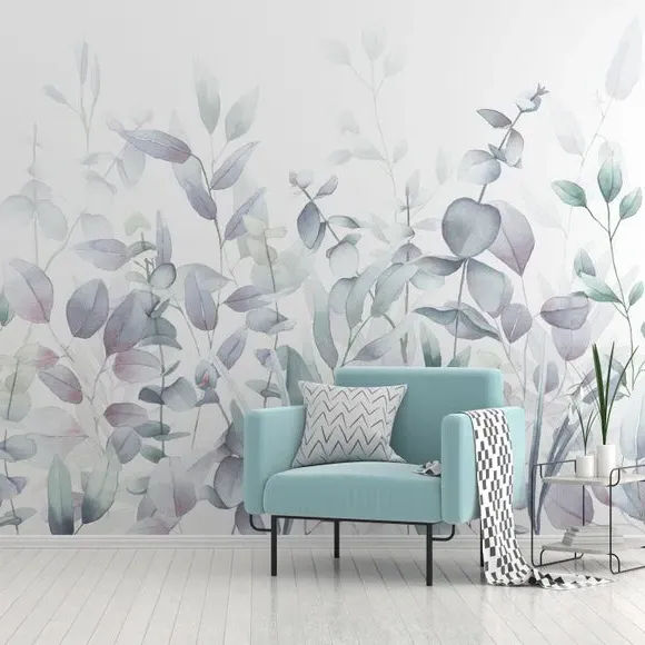 Watercolour Leaves Wall Mural - Lilac