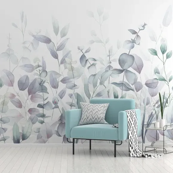 Watercolour Leaves Wall Mural - Lilac