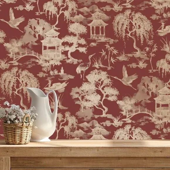 Watercolour Scene Wallpaper - Russet, Paper