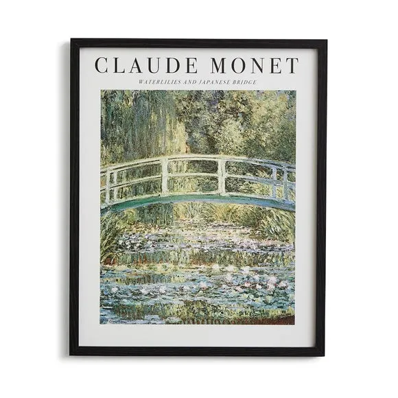 Waterlilies Japanese Bridge Framed Print - Black