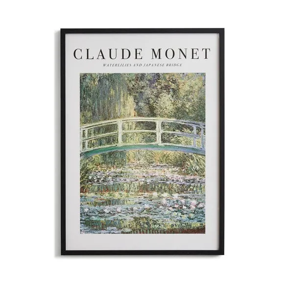Waterlilies Japanese Bridge Framed Print - Black