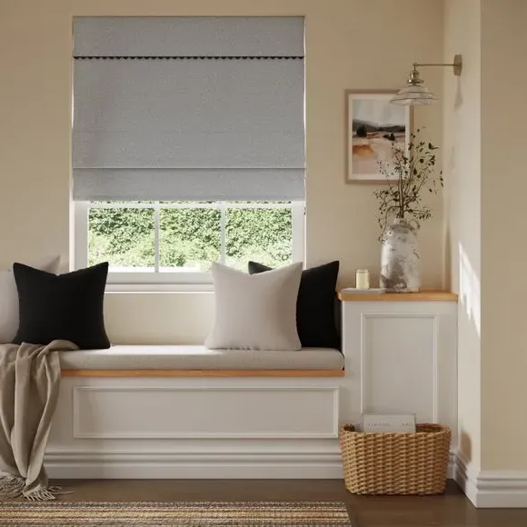 Wave Blackout Roman Blind - Black, Fabric image