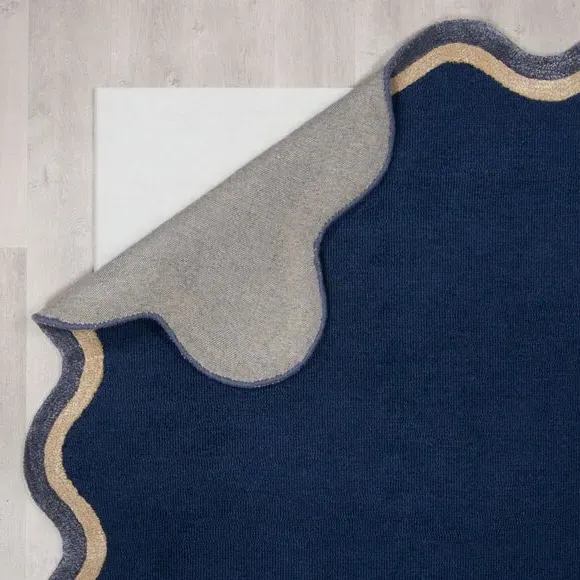 Wave Border Rug - Navy, Wool