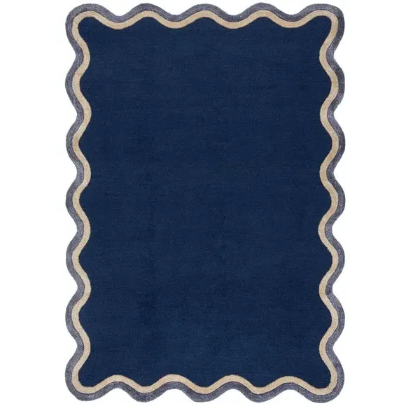 Wave Border Rug - Navy, Wool