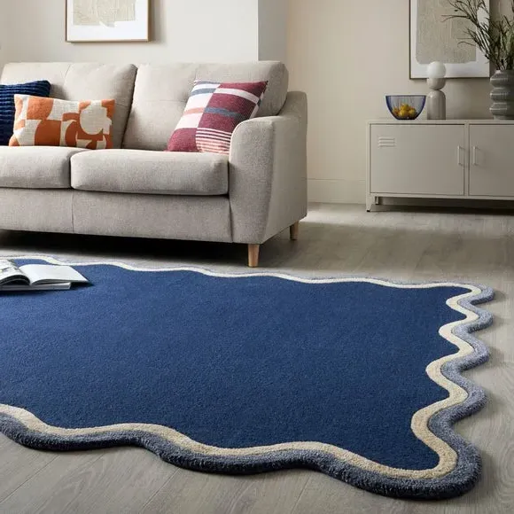 Wave Border Rug - Navy, Wool image