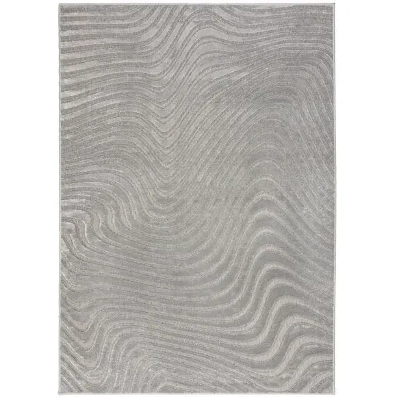Wave Design Area Rug - Silver, Wool Blend