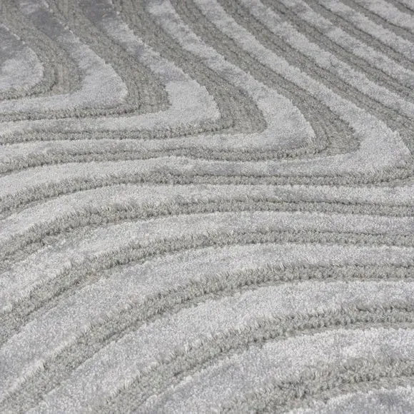 Wave Design Area Rug - Silver, Wool Blend