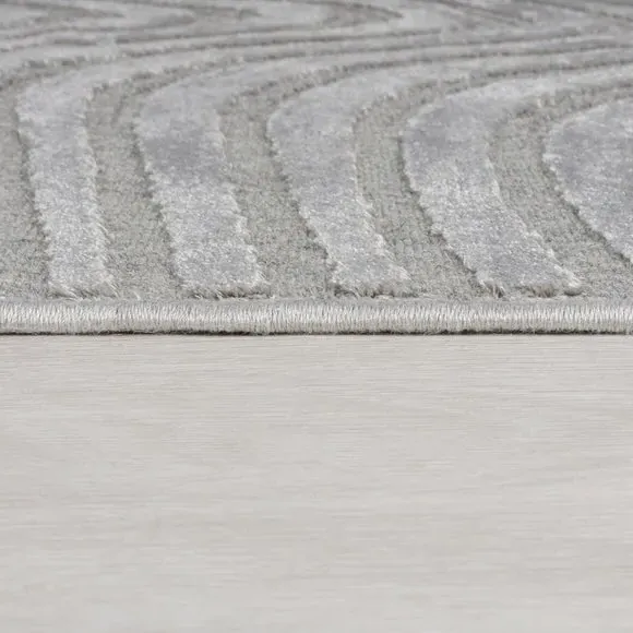 Wave Design Area Rug - Silver, Wool Blend