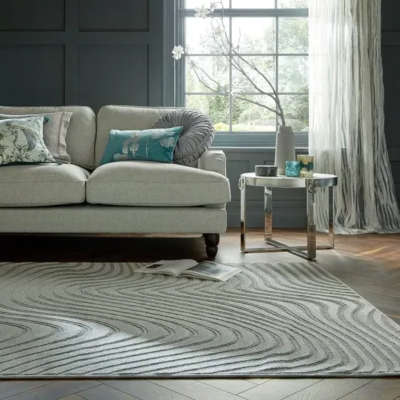 Wave Design Area Rug - Silver, Wool Blend image