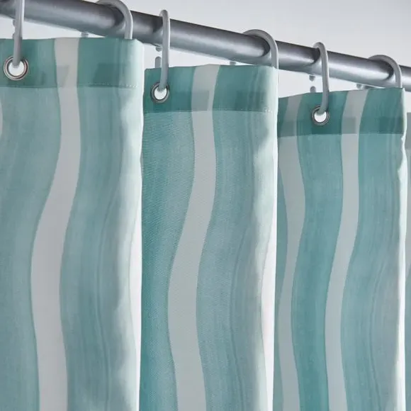 Wave Edge Shower Curtain - Turquoise, Polyester